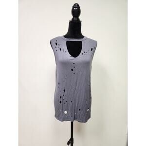 Gaze Usa Women's Athletic Boho Cut Out Distressed Tunic Tank Top Size L Gray